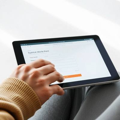 User submitting online form on tablet