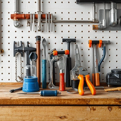 Image of a plumbing tool set on a workbench