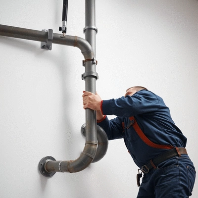 Plumber fixing a burst pipe