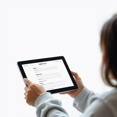 User submitting online form on tablet