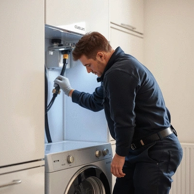 Gas fitter performing maintenance on a gas appliance