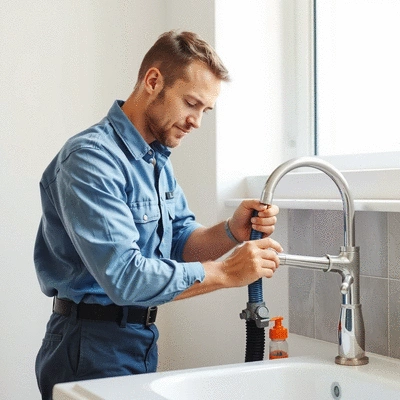 Image of a plumber fixing a sink