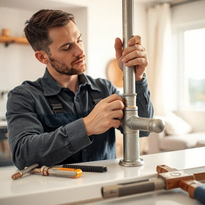 Plumber working on a pipe in a home
